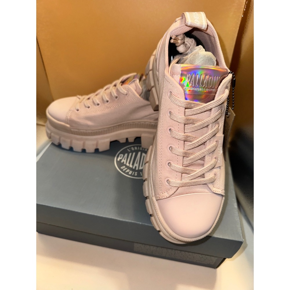 Palladium Revolt Lo TX Pink Canvas Platform Lug Sole Sneakers Holographic Logo